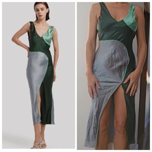 Elegant Green and Silver Midi Dress